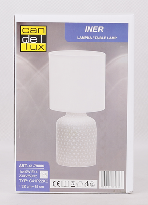 Lampka nocna Iner szara ceramiczna z abażurem Candellux
