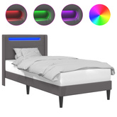 Ramka łóżka z paskami LED Szary 100 x 200 cm Ekoskóra