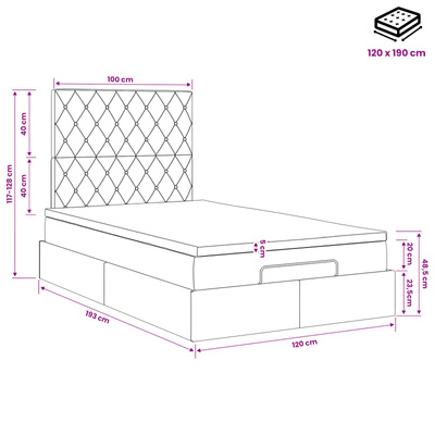 Łóżko ottoman z materacem jasnoszary 120 x 190 cm Welur
