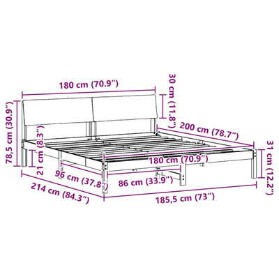 Rama łóżka Brązowy i taupe 180 x 200 cm Lite drewno sosnowe