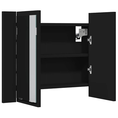 Szafka łazienkowa z lustrem i LED, czarna, 60x12x45 cm, akryl