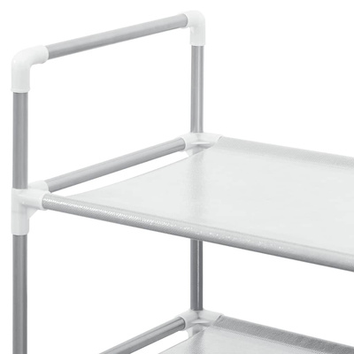 Stojak na buty z 10 półkami, metal i włóknina, srebrny