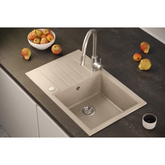 Zlewozmywak granitowy PETER 111 – jednokomorowy, wpuszczany, pearl beige/elementy stalowe, Quadron