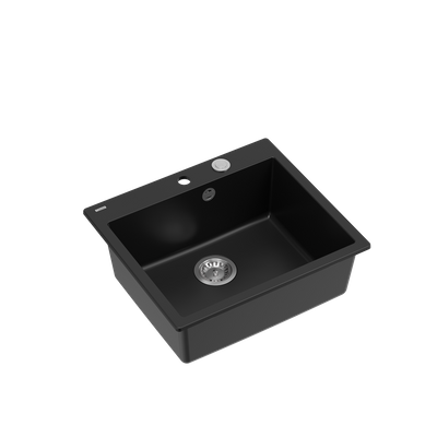 MORGAN 110 GraniteQ zlewozmywak pure carbon z syfonem Push To Open stal szlachetna 1-komorowy b/o + zaczepy 4 szt