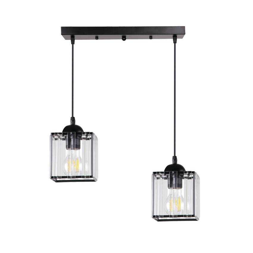 Lampa Wisząca Czarny 2X40 E27 Klosz Czarny+Kryształy Bezbarwne Glassia