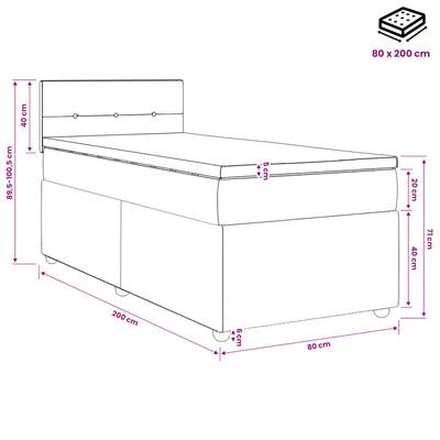 Łóżko kontynentalne z materacem Ciemny brąz 80 x 200 cm tkanina