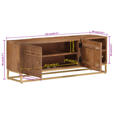 vidaXL Szafka pod TV, 110x30x40 cm, lite drewno mango i żelazo