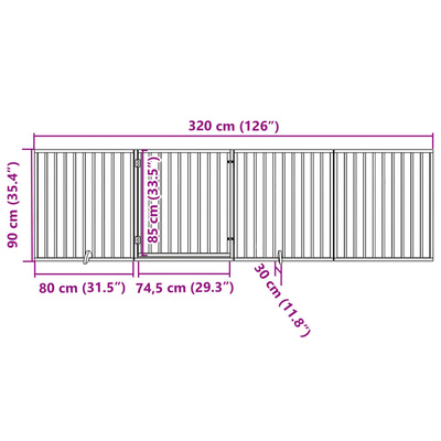 Składana bramka dla psa, z drzwiami, 4 panele, 320 cm