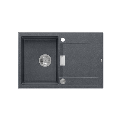 Zlewozmywak granitowy OWEN 111 – jednokomorowy, wpuszczany, black diamond/elementy stalowe, Quadron