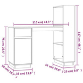 vidaXL Biurko, szare, 110x53x117 cm, lite drewno sosnowe