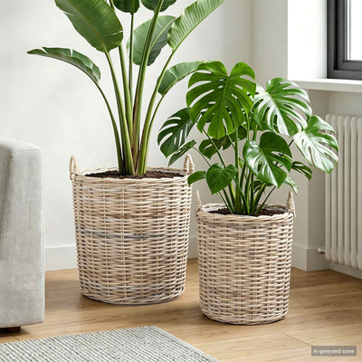 Kosz na rośliny 2 szt. Naturalna szarość Rattan Kubu