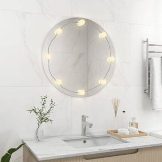 vidaXL Lustro ścienne z lampkami LED, okrągłe, szklane