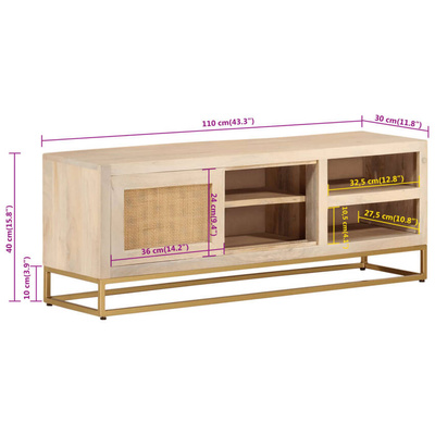 vidaXL Szafka pod TV, 110x30x40 cm, lite drewno mango i żelazo