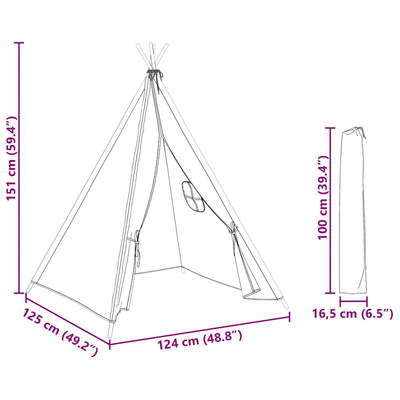 Szary namiot dziecięcy tipi, z torbą, peach skin, 120x120x150cm