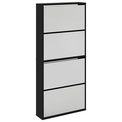 Szafka na buty z lustrem, 4 poziomy, czarna, 63x17x134 cm