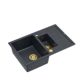 MORGAN 156 GraniteQ zlewozmywak black diamond z syfonem Push To Open okrągły 1,5-komorowy z/o +/ elementy złote