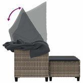 2-os. sofa ogrodowa, daszek i podnóżki, jasnoszara, rattan PE