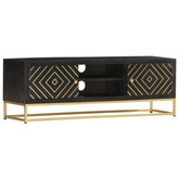 vidaXL Szafka pod TV, czarno-złota, 120x30x40 cm, lite drewno mango