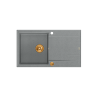EVAN 111 GraniteQ zlewozmywak z syfonem Push 2 Open 1-komorowy z/o (860x500x210) silver stone / elementy miedziane