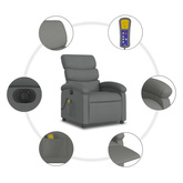 vidaXL Rozkładany fotel masujący, elektryczny, ciemnoszary, tkanina model standard