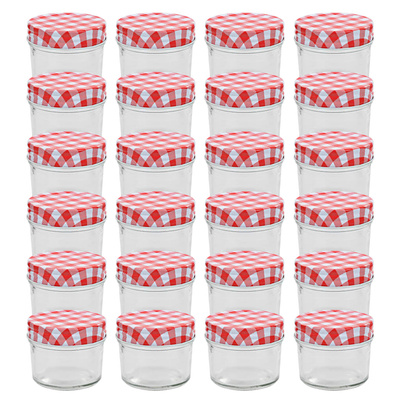 Szklane słoiki na dżem, biało-czerwone pokrywki, 24 szt, 110 ml