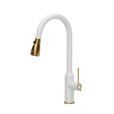 JESSICA Q LINE Pull out shower SteelQ snow white mat/Nano PVD złoty