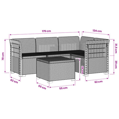 Sofa ogrodowa dla 4 osób w stylu rattanowym PP antracytowy