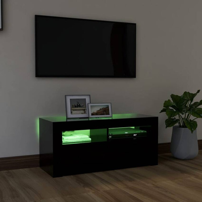 vidaXL Szafka pod TV z oświetleniem LED, czarna, 90x35x40 cm
