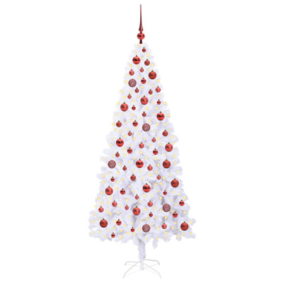 Sztuczna choinka z 300 diodami LED Biały 180 cm PVC i stal