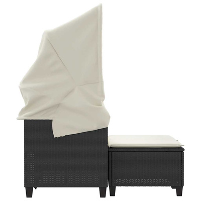 2-os. sofa ogrodowa z daszkiem i podnóżkami, czarna, rattan PE
