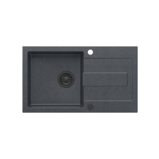 CHRISTIAN 111 zlewozmywak granitowy czarny (78x45x18,5) z zaślepką i odpływem czarnym (komora 37x38 cm)