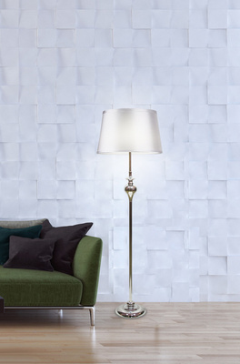 Lampa podłogowa Prima z abażurem srebrnym nowoczesna metalowa do salonu