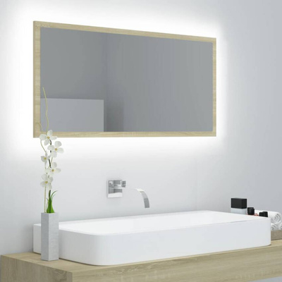 vidaXL Lustro łazienkowe LED, kolor dąb sonoma, 90x8,5x37 cm, akryl