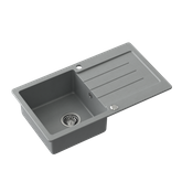 JOHNNY 111 GraniteQ zlewozmywak granitowy silver stone 1-komorowy z/o (77x44x18,5), z syfonem i zaślepką stal szlachetna