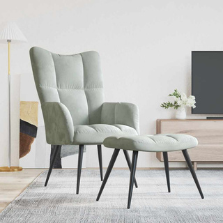 Fotel z podnóżkiem, jasnoszary, obity aksamitem model standard