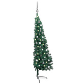 vidaXL Choinka z lampkami i bombkami, połówka, zielona, 180 cm model standard