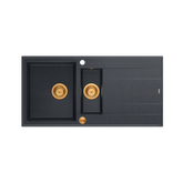 EVAN 156 GraniteQ zlewozmywak z syfonem Push To Open 1,5-komorowy z/o (1000x500x210; kom. 420x480) black diamond / elementy miedziane