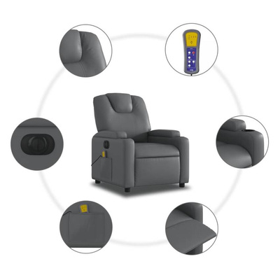 vidaXL Rozkładany fotel masujący, elektryczny, szary, sztuczna skóra model standard