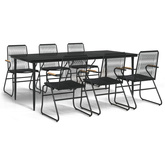 7-częściowy zestaw mebli ogrodowych, czarny, rattan PVC