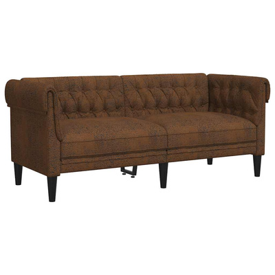 Sofa Chesterfield, dwuosobowa, brązowa, obita tkaniną