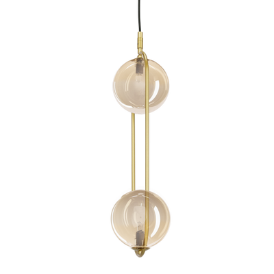 Lampa wisząca CORDEL vintage - złoty mosiądz z bursztynowymi kloszami kulkami - eleganckie oświetlenie salonu 2x G9 LED