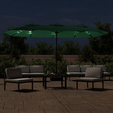 Podwójny parasol ogrodowy z LED, zielony, 449x265 cm