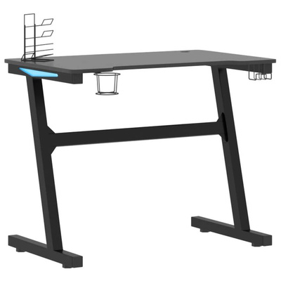 vidaXL Biurko gamingowe z LED, nogi w kształcie Z, czarne, 90x60x75 cm