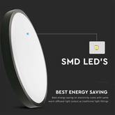 18W Plafon LED z mikrofalowym czujnikiem ruchu / Średnica: 225mm / Barwa:4000K / Klosz: Okrągły mleczny czarna ramka / IP44