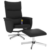 vidaXL Rozkładany fotel masujący z podnóżkiem, czarny, sztuczna skóra