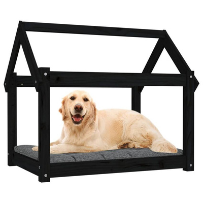 vidaXL Legowisko dla psa, czarne, 81x60x70 cm, lite drewno sosnowe