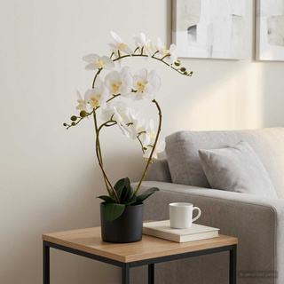 Sztuczny kwiat orchidei w doniczce Biały 45 x 15 x 65 cm