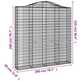 Kosze gabionowe, 4 szt, 200x30x200/220 cm, galwanizowane żelazo