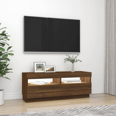 vidaXL Szafka pod TV z oświetleniem LED, brązowy dąb, 100x35x40 cm