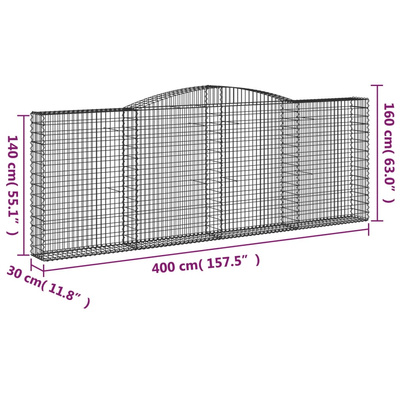 Kosze gabionowe, 2 szt, 400x30x140/160 cm, galwanizowane żelazo
